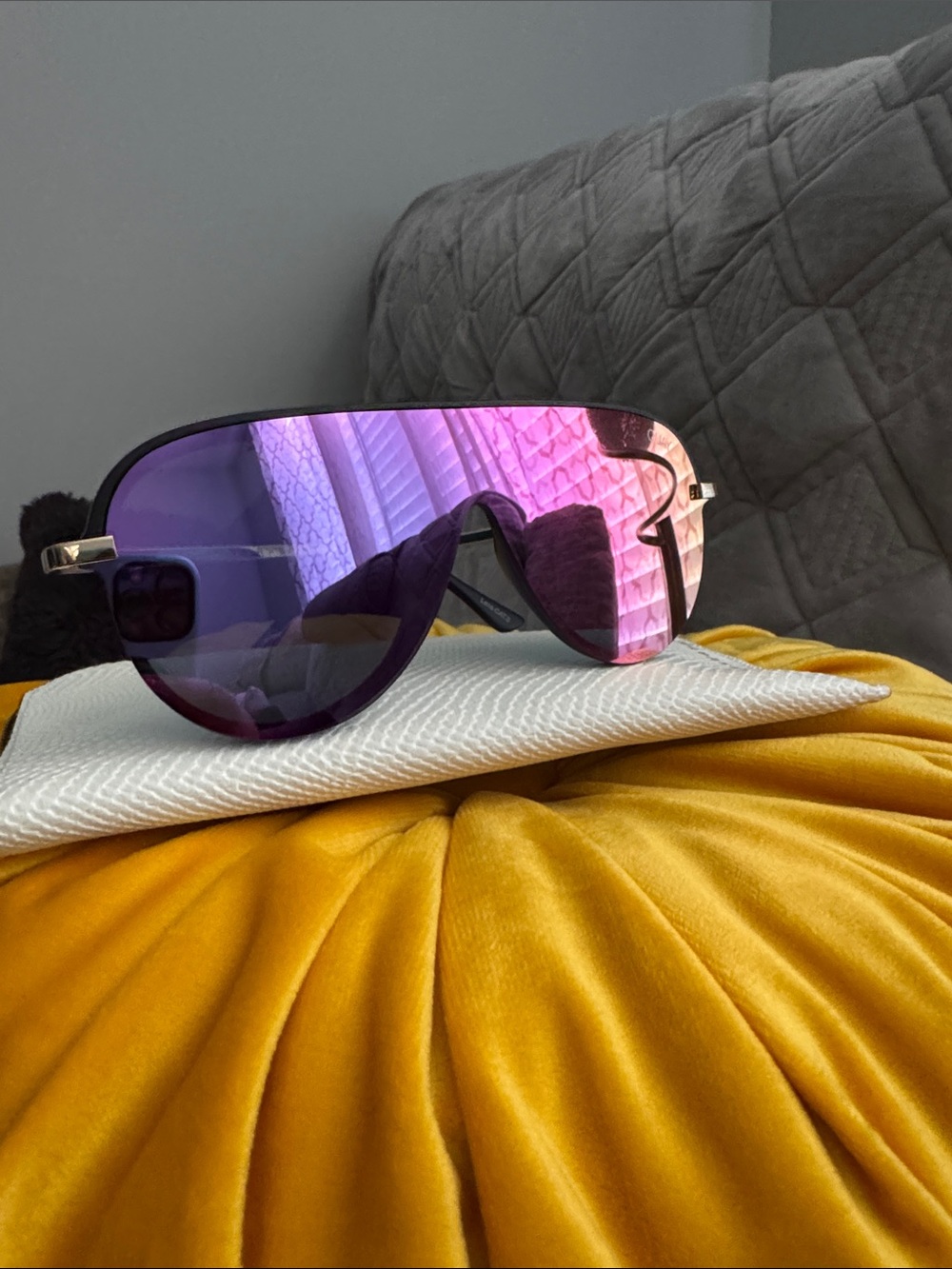 Quay Australia x JLo Empire Purple/Pink Mirrored Shield Sunglasses
